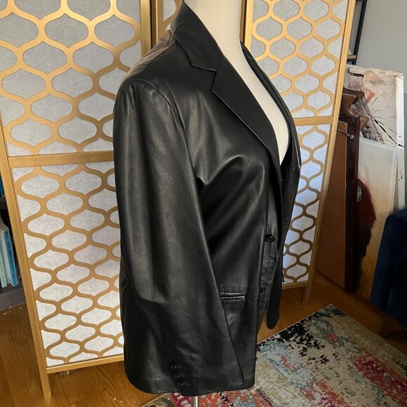 Fratelli Rossetti Mens Size 52 Black 100% Leather Single Breasted Blazer Jacket - Picture 7 of 16